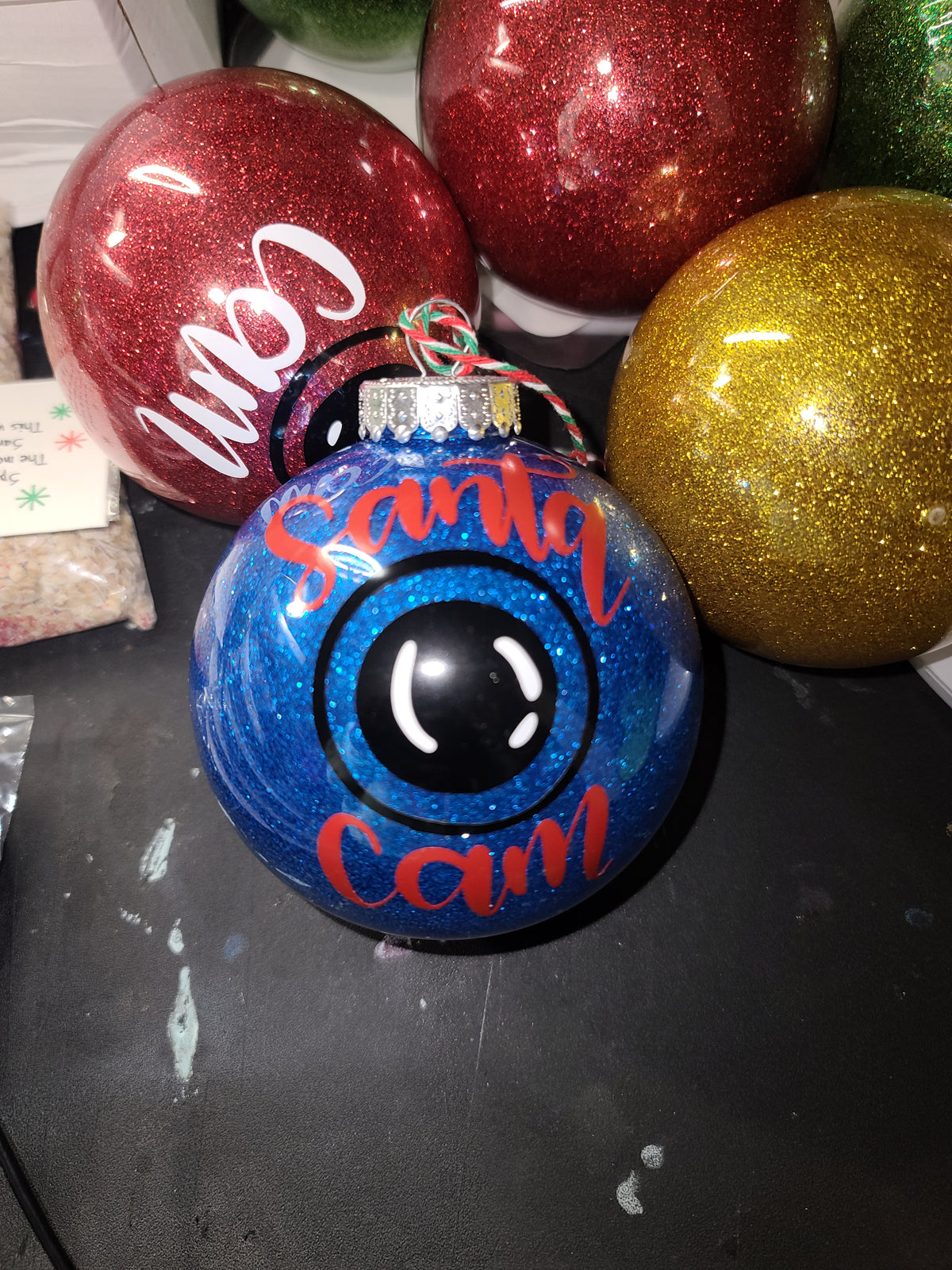 Santa cam glitter ornament