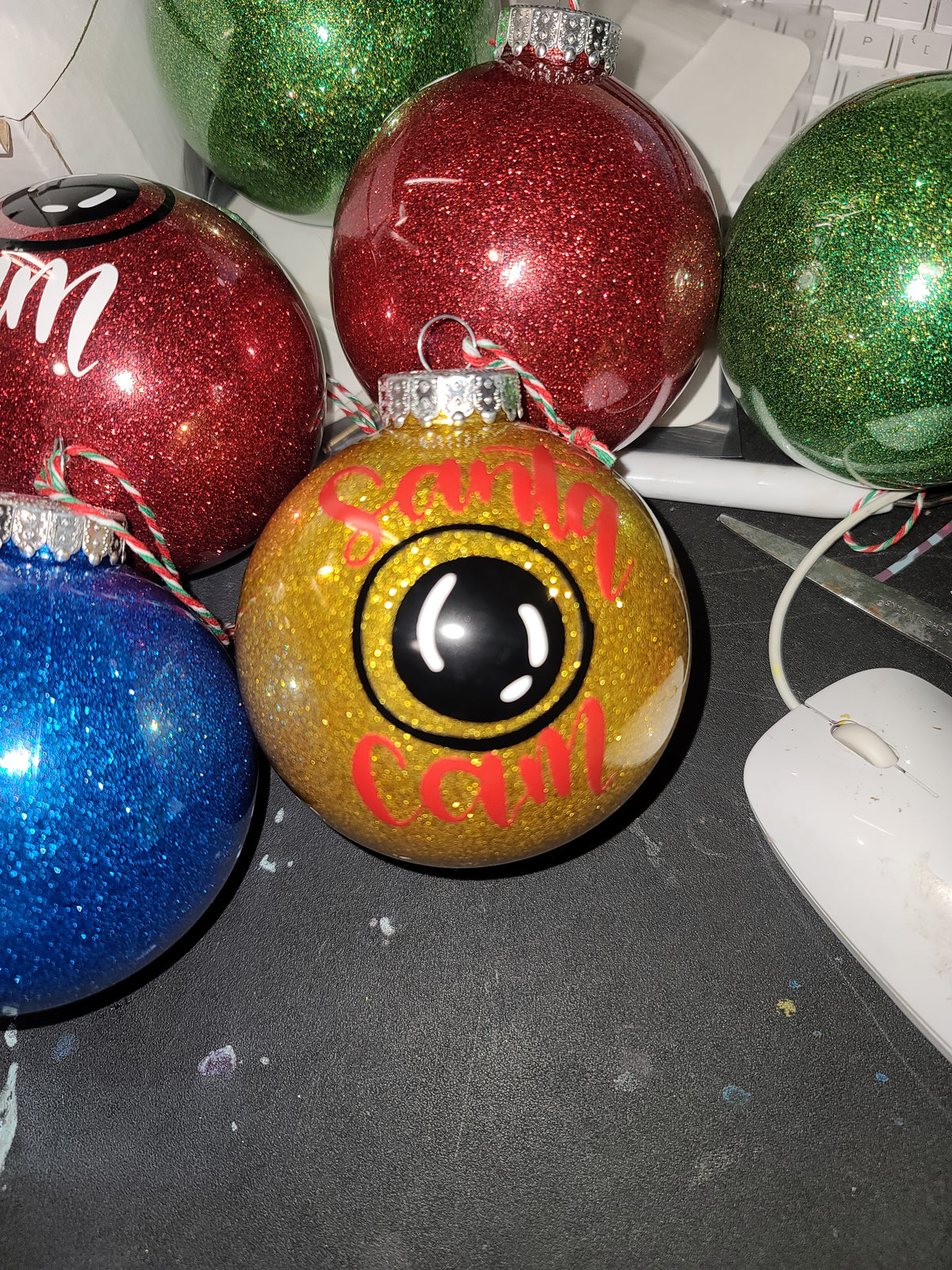 Santa cam glitter ornament