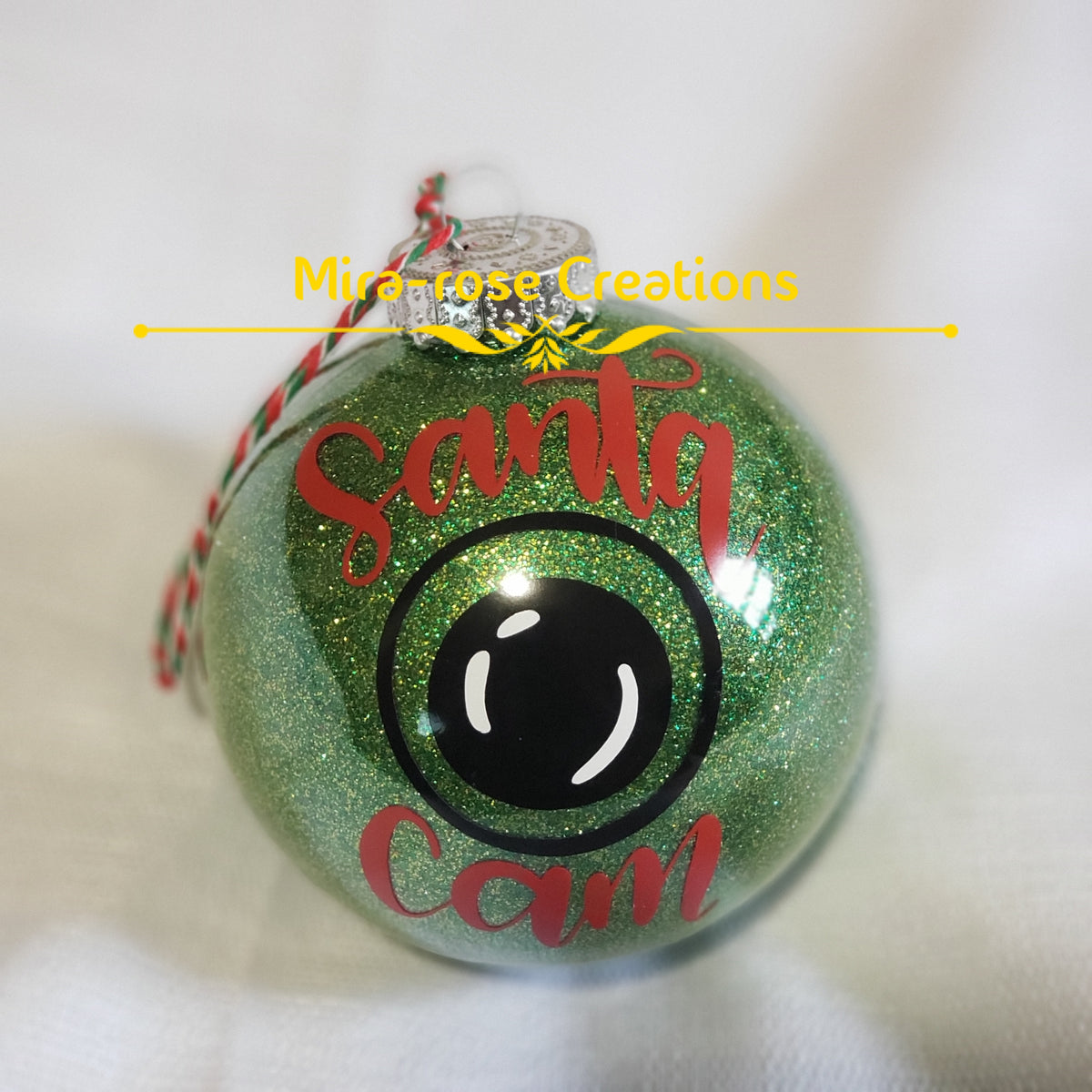 Santa cam glitter ornament